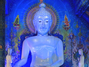 Northern Thailand, CHIANG RAI, Wat Rong Suea Ten (Blue Temple),  interior, Buddha statue, THA4535JPL A 300A